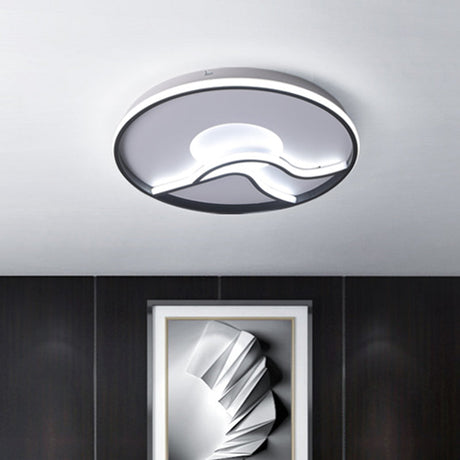 Led Flush Ceiling Light In Black Finish With White/Warm For Minimalist Bedroom - 16.5’/20.5’ Wide