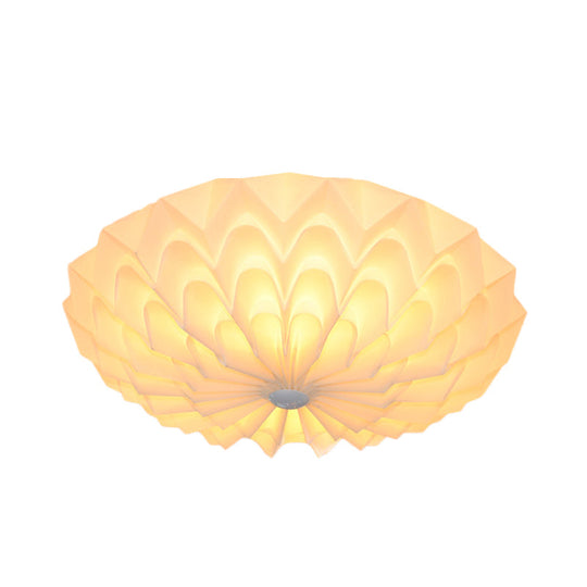 Modernist White Finish Flush Mount Light Fixture With Folding Bowl Acrylic Shade - 3 Heads Bedroom