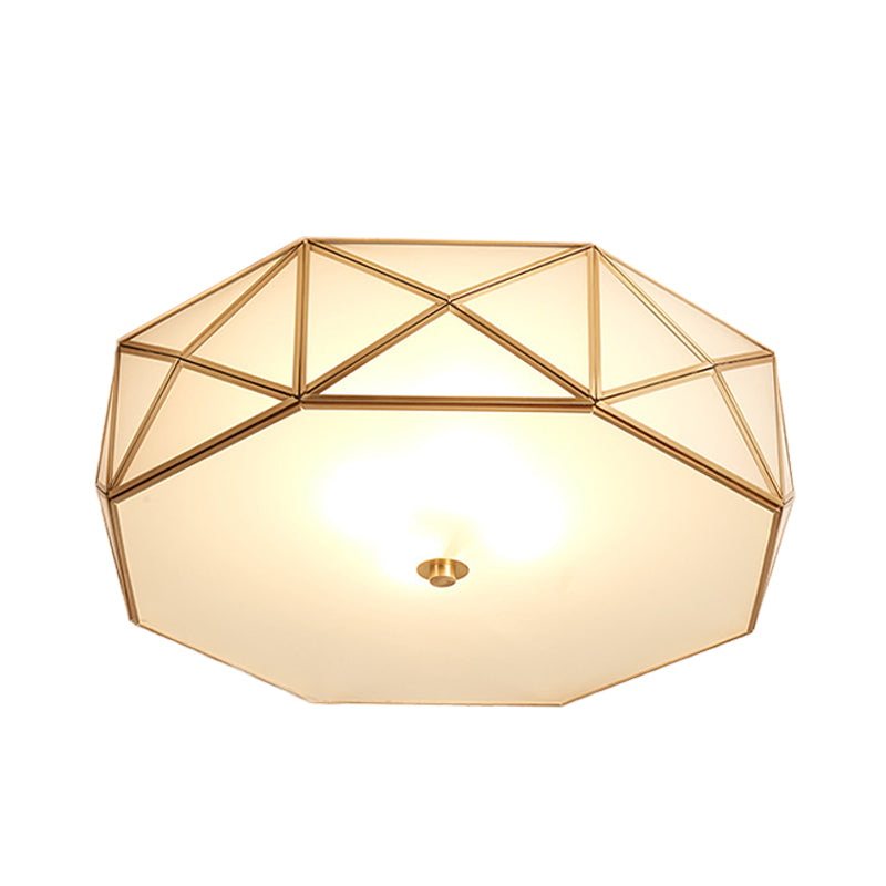 Opal Glass Geometric Drum Flush Mount Lamp With Brass Finish - Modern 4/5 Lights 16.5’/20.5’ Width