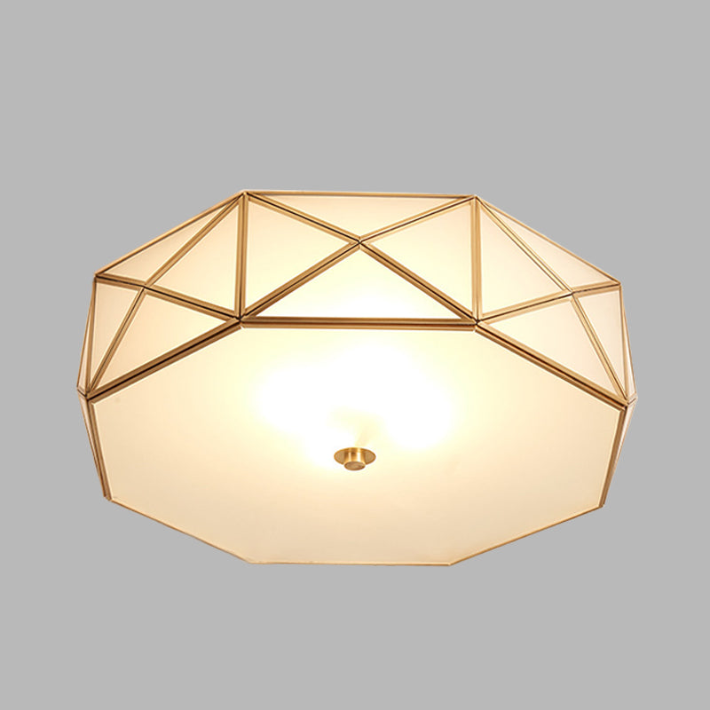 Opal Glass Geometric Drum Flush Mount Lamp With Brass Finish - Modern 4/5 Lights 16.5’/20.5’ Width