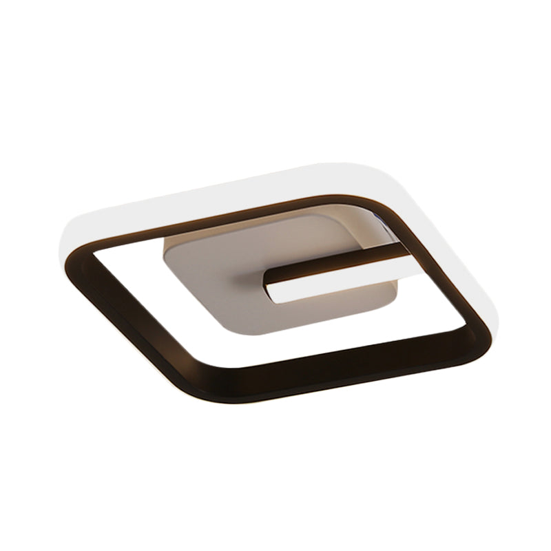 Modern Led Flush Mount Ceiling Light With Square Frame Black Acrylic Fixture Warm/White Lighting