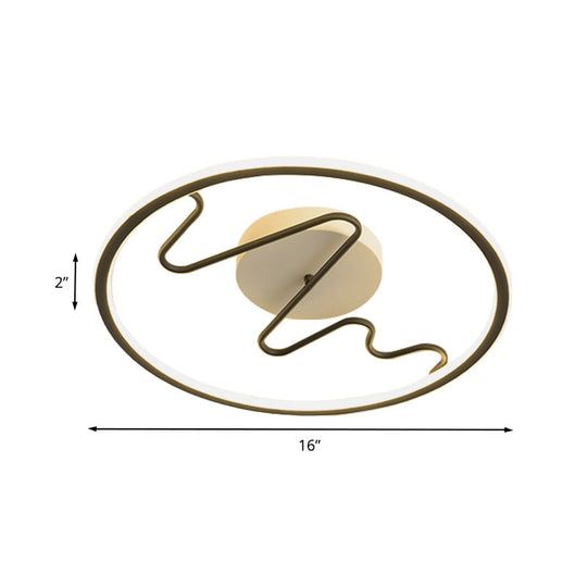 Black Acrylic Led Bedroom Flush Mount Lamp With Modern Ring And Spiral Line Design