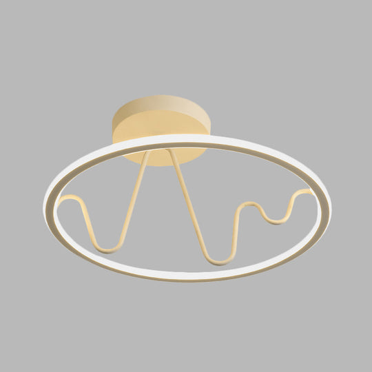 Sleek White Led Semi Flushmount Lighting With Ring And Spiral Design