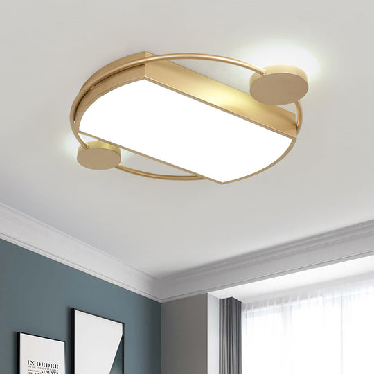 Modern Led Gold Ceiling Flush Mount Metal Round & Rectangle Light Fixture 16/19.5 Wide / 16