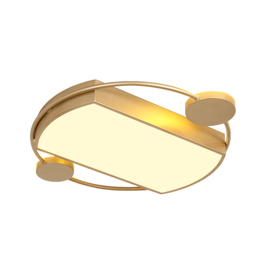 Modern Led Gold Ceiling Flush Mount Metal Round & Rectangle Light Fixture 16’/19.5’ Wide