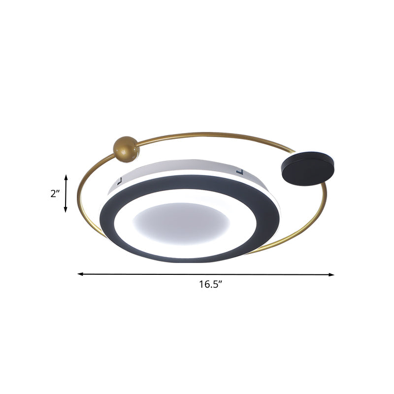 Modern Round Bedroom Flush Mount Light Fixture - 16.5’/20.5’ Metal Ceiling In Black/Gold Led
