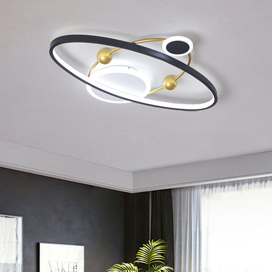 Modern Led Flushmount Lighting: Black & Gold Oval Ring Flush Ceiling Lamp - Warm/White Light