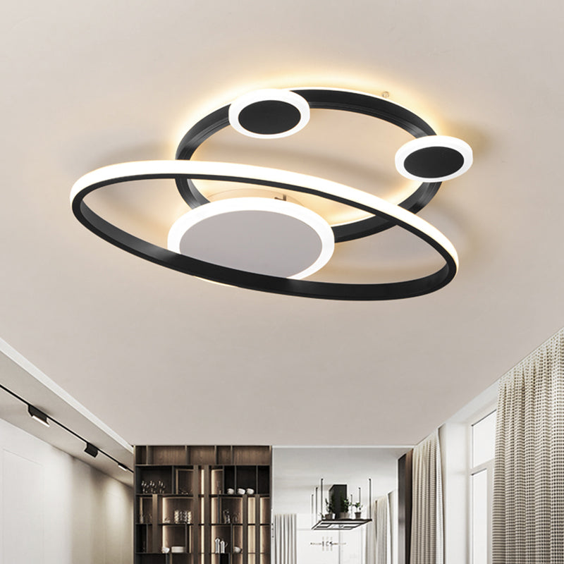 Modernist Acrylic Led Bedroom Ceiling Lamp - 16.5/20.5 W Oval Ring Flush Mount Light Black