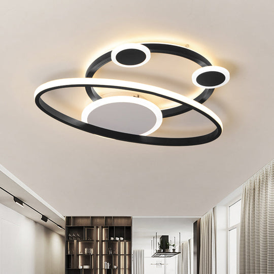 Modernist Acrylic Led Bedroom Ceiling Lamp - 16.5/20.5 W Oval Ring Flush Mount Light Black