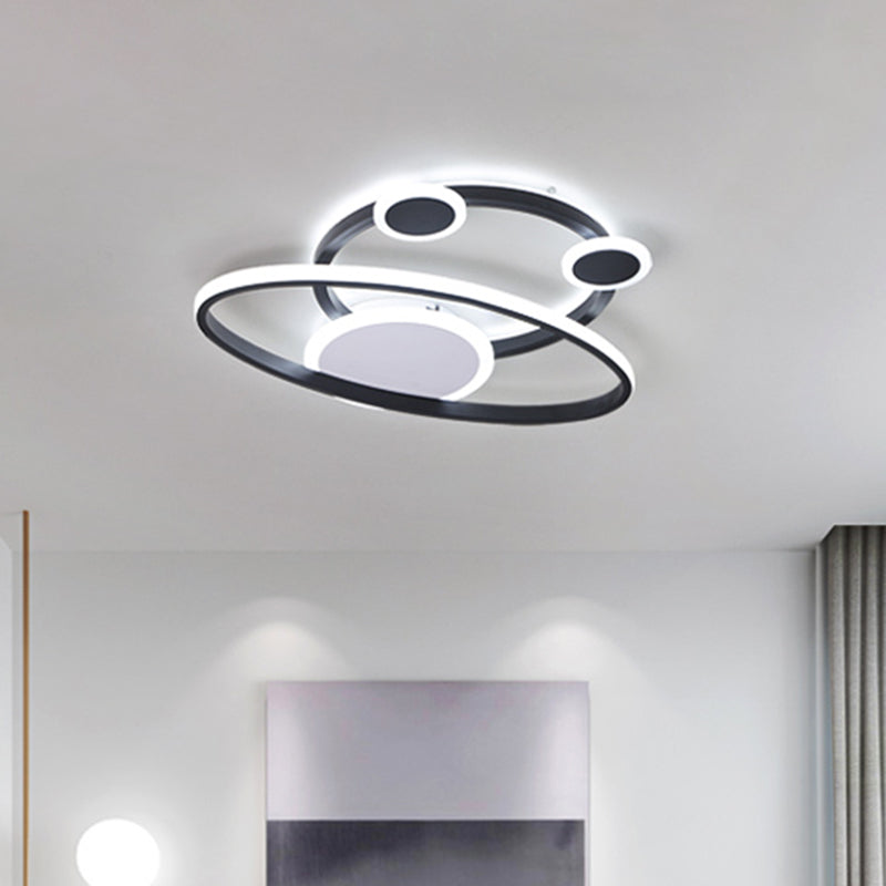 Modernist Acrylic Led Bedroom Ceiling Lamp - 16.5’/20.5’ W Oval Ring Flush Mount Light Black