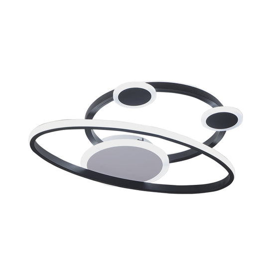 Modernist Acrylic Led Bedroom Ceiling Lamp - 16.5’/20.5’ W Oval Ring Flush Mount Light Black