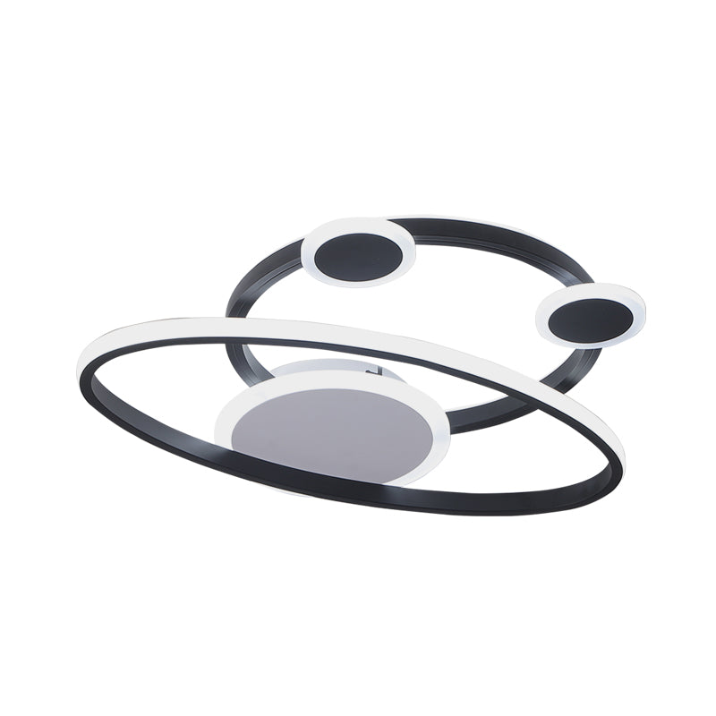 Modernist Acrylic Led Bedroom Ceiling Lamp - 16.5/20.5 W Oval Ring Flush Mount Light Black