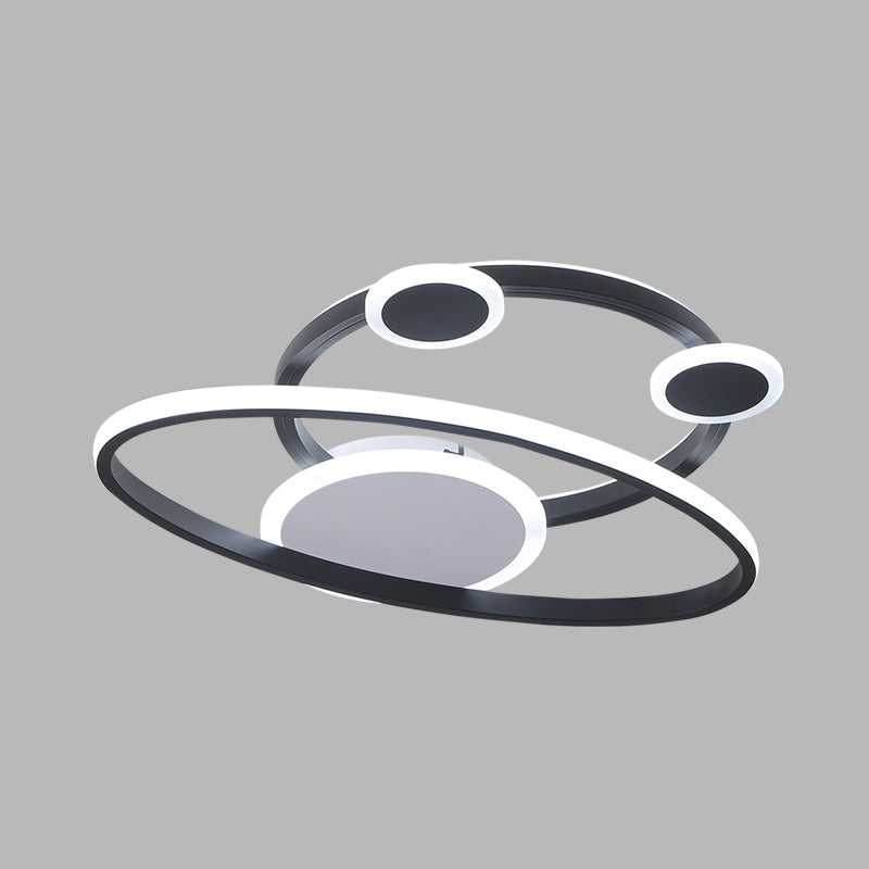 Modernist Acrylic Led Bedroom Ceiling Lamp - 16.5/20.5 W Oval Ring Flush Mount Light Black