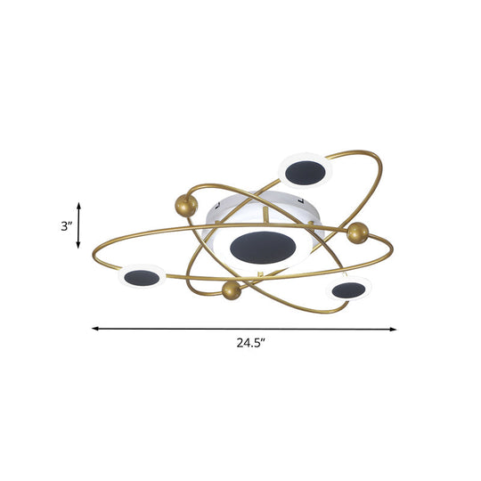 Contemporary Led Metallic Gold Flush Mount Ceiling Light With Warm/White Lighting For Living Room