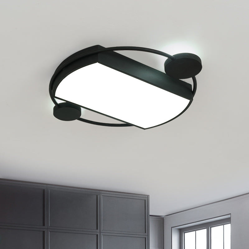 Modernist Metal Flushmount Led Ceiling Fixture - Ring And Rectangle Design 16’/19.5’ Wide Black