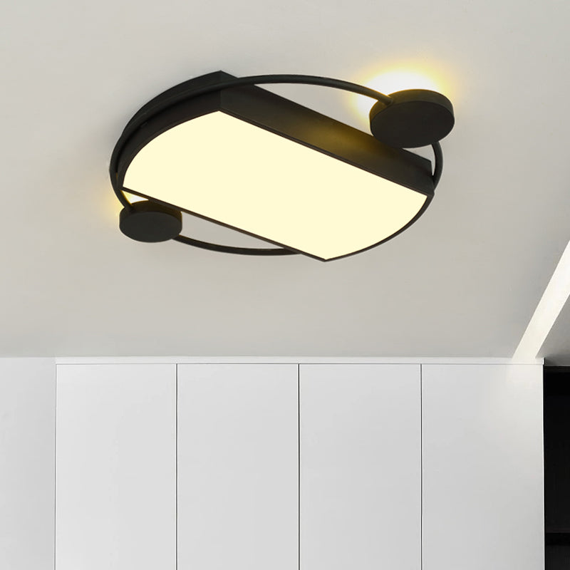 Modernist Metal Flushmount Led Ceiling Fixture - Ring And Rectangle Design 16’/19.5’ Wide Black