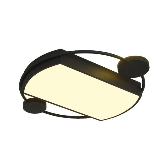 Modernist Metal Flushmount Led Ceiling Fixture - Ring And Rectangle Design 16/19.5 Wide Black
