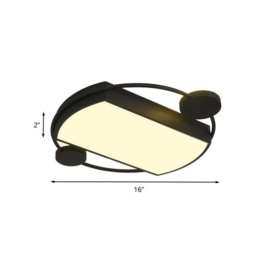 Modernist Metal Flushmount Led Ceiling Fixture - Ring And Rectangle Design 16/19.5 Wide Black