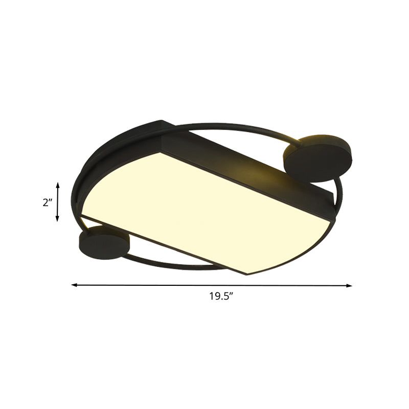 Modernist Metal Flushmount Led Ceiling Fixture - Ring And Rectangle Design 16/19.5 Wide Black
