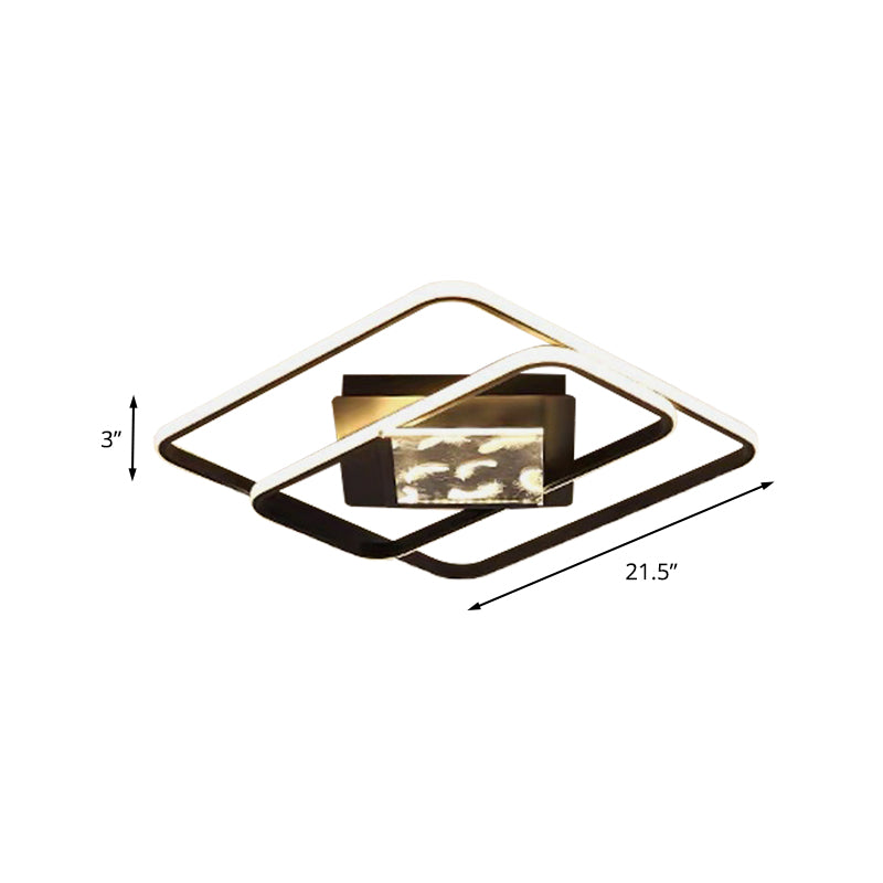 Minimalist Led Flush Ceiling Lamp: Acrylic Square Frame Black Mount Lighting