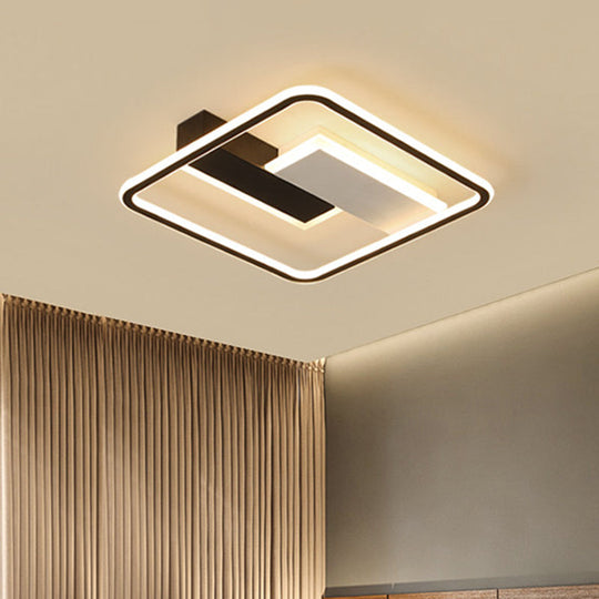 Modern Square Acrylic Flush Mount Led Ceiling Light For Bedroom 18’/24.5’ Width - Sleek Black