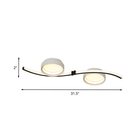 Dual Drum Flush Mount Led Fixture With Linear Design - Black & White Bedroom Lighting