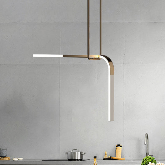 Minimalist Brass Led Pendant Lamp: Metallic Bend Hanging Light For Dining Table