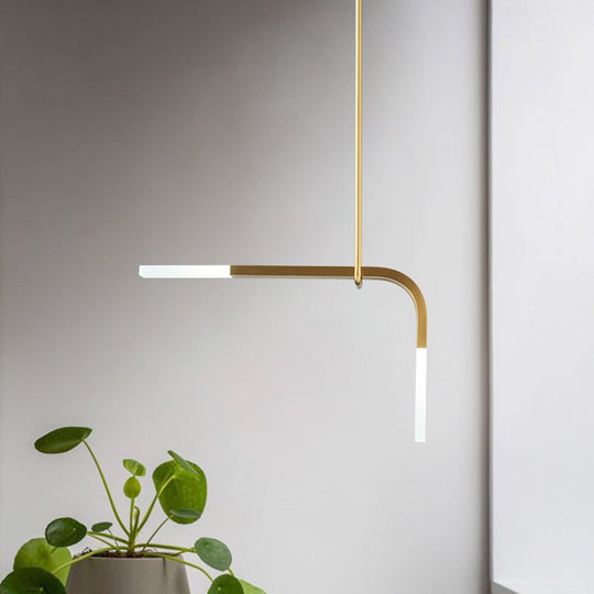 Minimalist Brass Led Pendant Lamp: Metallic Bend Hanging Light For Dining Table