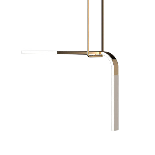 Minimalist Brass Led Pendant Lamp For Dining Table With Metallic Bend