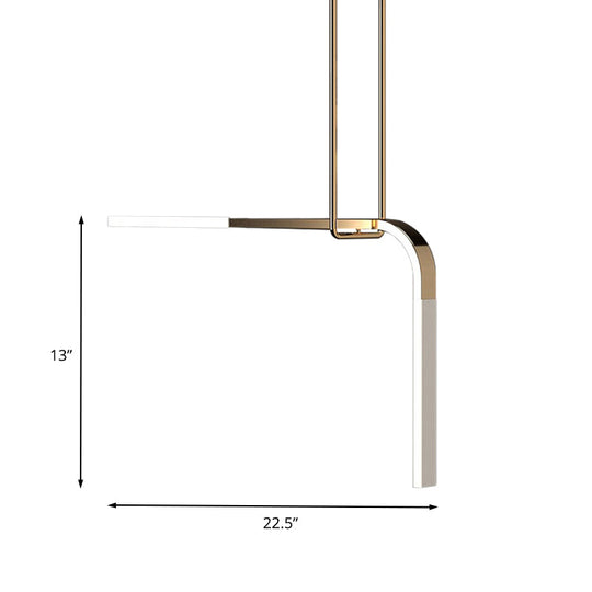 Minimalist Brass Led Pendant Lamp For Dining Table With Metallic Bend