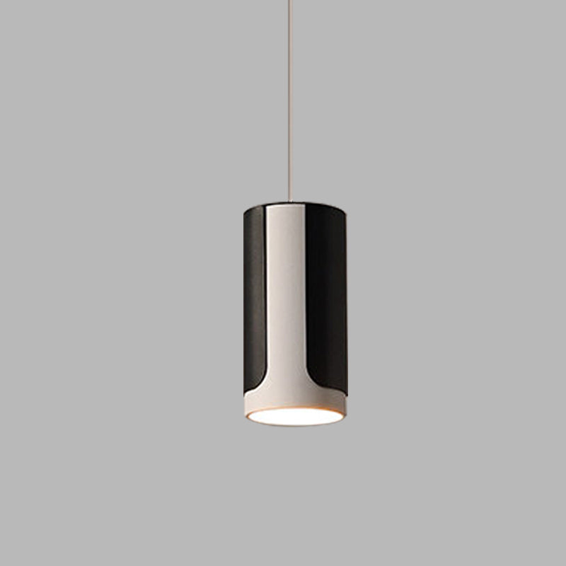 Modern Black And White Dining Table Hanging Light Kit - Sleek Pendant Lamp With Metal Cylinder Shade