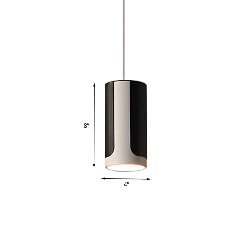 Modern Black And White Dining Table Hanging Light Kit - Sleek Pendant Lamp With Metal Cylinder Shade