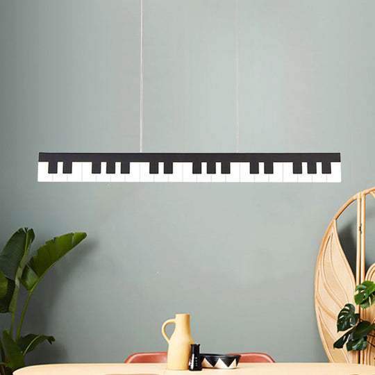 Contemporary Led Acrylic Hanging Ceiling Light In White/Black Piano Key Shape White/Warm/Natural