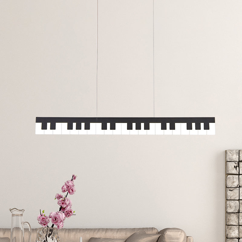 Contemporary Led Acrylic Hanging Ceiling Light In White/Black Piano Key Shape White/Warm/Natural