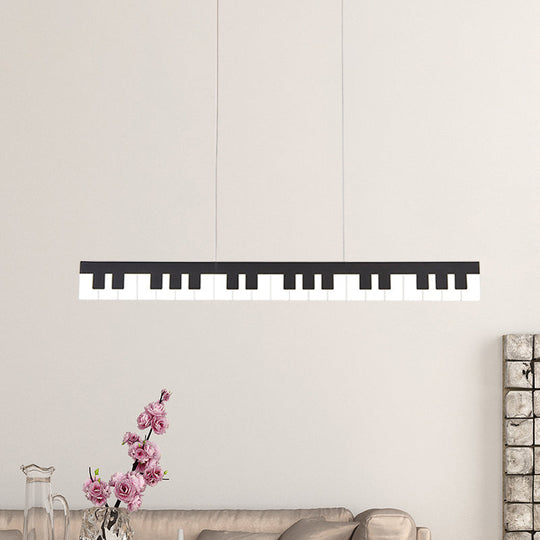 Contemporary Led Acrylic Hanging Ceiling Light In White/Black Piano Key Shape White/Warm/Natural