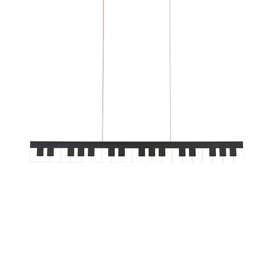 Contemporary Led Acrylic Pendant Ceiling Light In White/Black Piano Key Shape - 3 Options