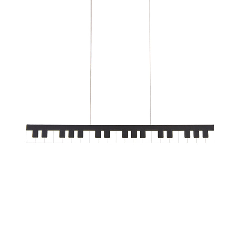 Contemporary Led Acrylic Hanging Ceiling Light In White/Black Piano Key Shape White/Warm/Natural