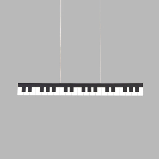 Contemporary Led Acrylic Pendant Ceiling Light In White/Black Piano Key Shape - 3 Options