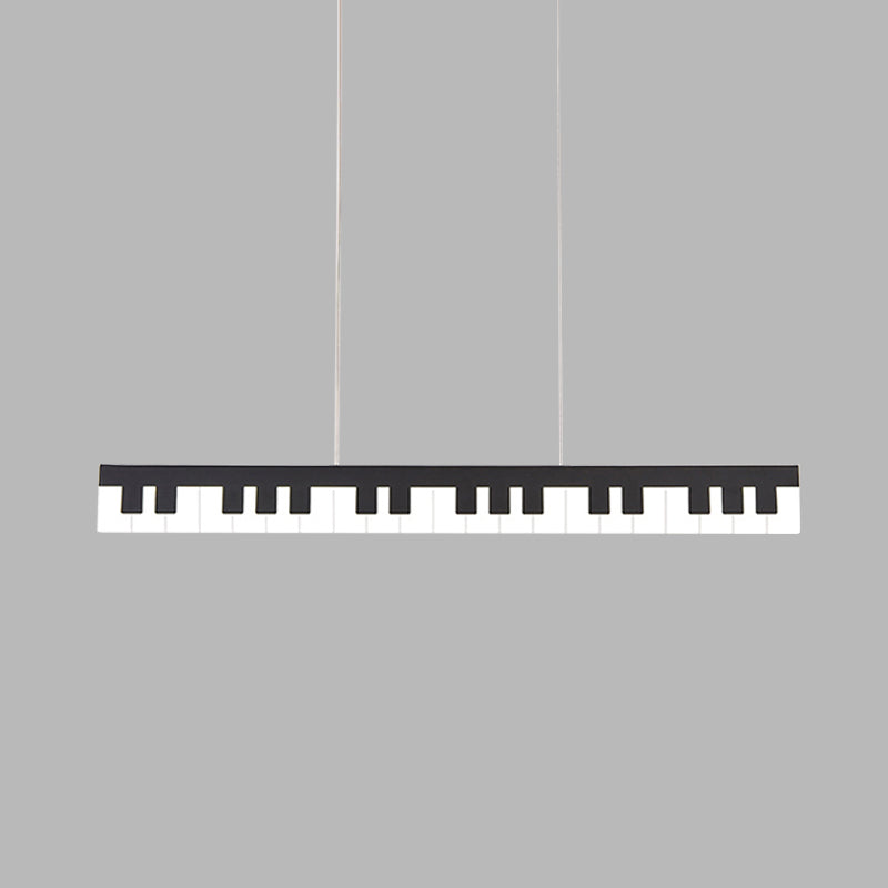 Contemporary Led Acrylic Hanging Ceiling Light In White/Black Piano Key Shape White/Warm/Natural