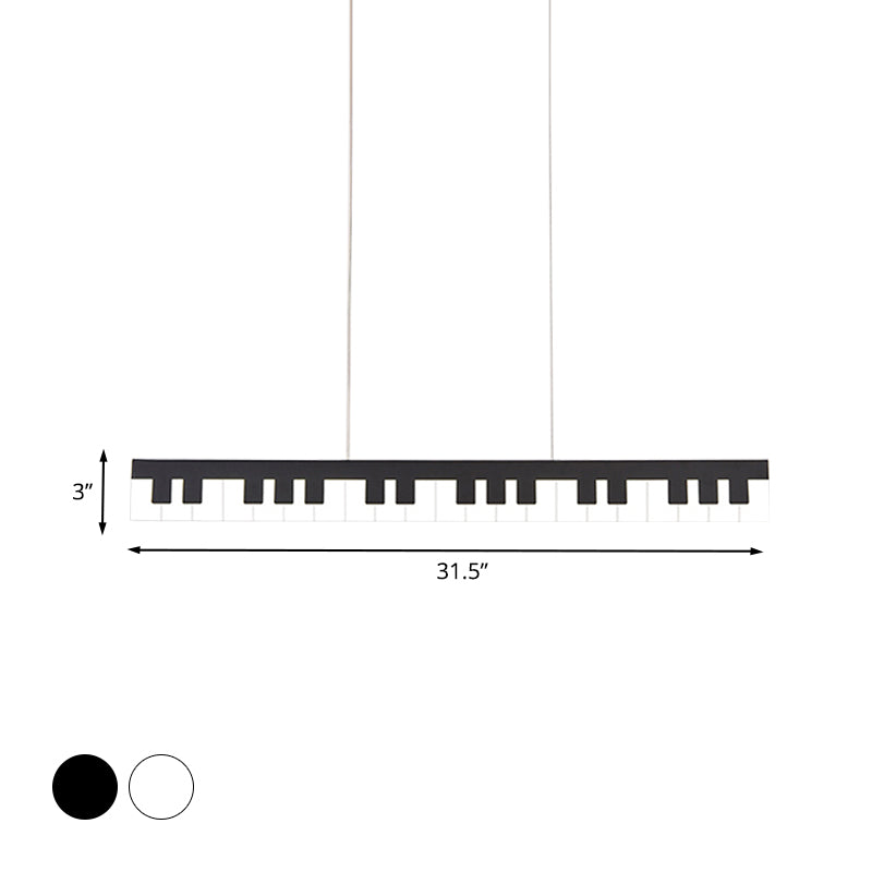 Contemporary Led Acrylic Hanging Ceiling Light In White/Black Piano Key Shape White/Warm/Natural