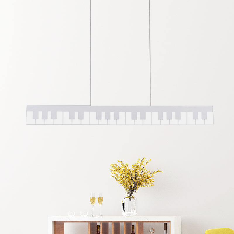 Contemporary Led Acrylic Hanging Ceiling Light In White/Black Piano Key Shape White/Warm/Natural