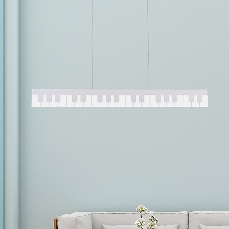 Contemporary Led Acrylic Hanging Ceiling Light In White/Black Piano Key Shape White/Warm/Natural