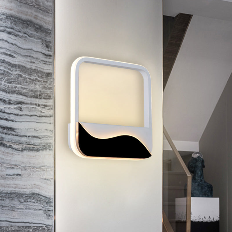 Led Wall Mount Sconce With Minimalist Square Frame In White/Black Acrylic Shade Warm/White Light