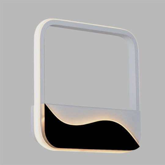 Led Wall Mount Sconce With Minimalist Square Frame In White/Black Acrylic Shade Warm/White Light