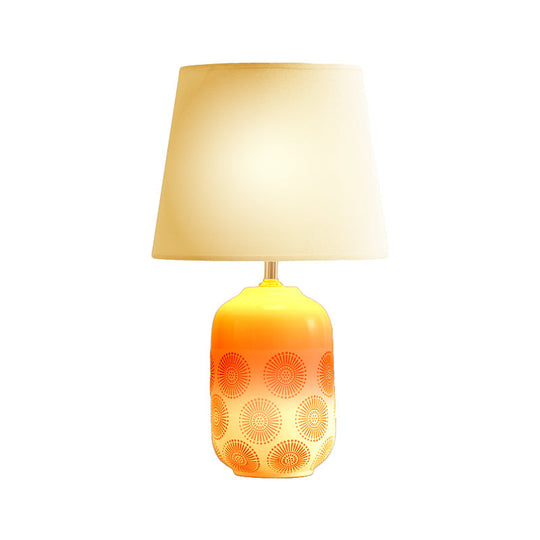 Ceramic Tapered Table Lamp - Minimalist Design In White/Pink Finish With Fabric Shade Ideal Night