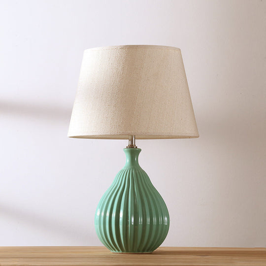 Minimalist White/Green Teardrop Night Light With Cone Fabric Shade Green