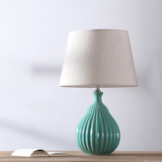 Minimalist White/Green Teardrop Night Light With Cone Fabric Shade