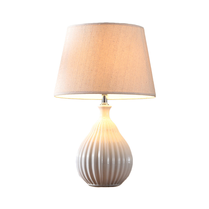 Minimalist White/Green Teardrop Night Light With Cone Fabric Shade