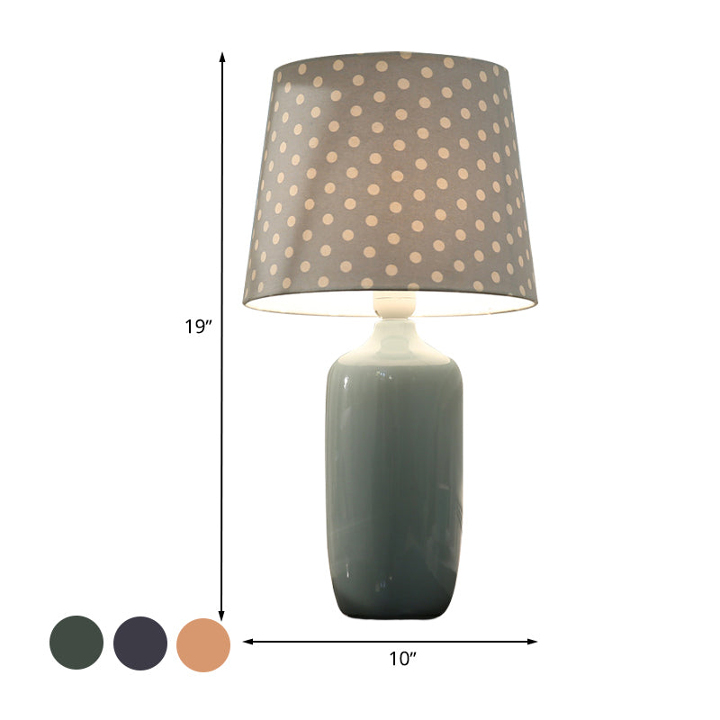 Modern 1-Head Bedroom Night Table Light With Tapered Fabric Shade Vibrant Pink/Blue/Green Finish