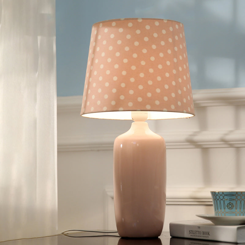 Modern 1-Head Bedroom Night Table Light With Tapered Fabric Shade Vibrant Pink/Blue/Green Finish